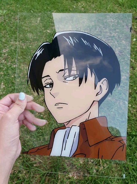 Levi Canvas Painting, Glass Paintings Anime, Glass Anime Painting, Levi Glass Painting, Glass Art Anime, Levi Painting, Anime Glass Art, Anime Glass Painting, Glass Art Painting