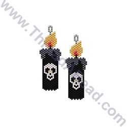 Beaded Coffin Earrings, Halloween Beading Patterns, Halloween Seed Bead Patterns, Halloween Brick Stitch Earrings, Miyuki Beads Pattern Brick Stitch, Halloween Beadwork, Brick Stitch Halloween, Skull Bead Pattern, Halloween Earrings Beaded