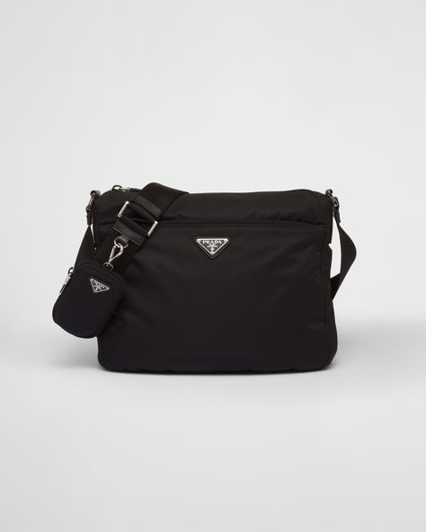 Black Re-nylon Bag | PRADA Re Edition Prada, Prada Collection, Ballerina Slippers, Prada Shoulder Bag, Prada Nylon, Ocean Fishing, Fishing Nets, Leather Duffle Bag, Leather Duffle