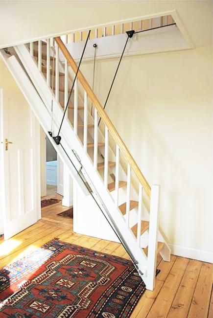 Space Saving Attic Stairs Making Under Roof Storage Spaces Easily Accessible Loft Access Ideas, Attic Ladder Ideas, Loft Stairs Ideas, Retractable Stairs, Space Saving Staircase, Loft Staircase, Attic Staircase, Roof Storage, Attic Ladder