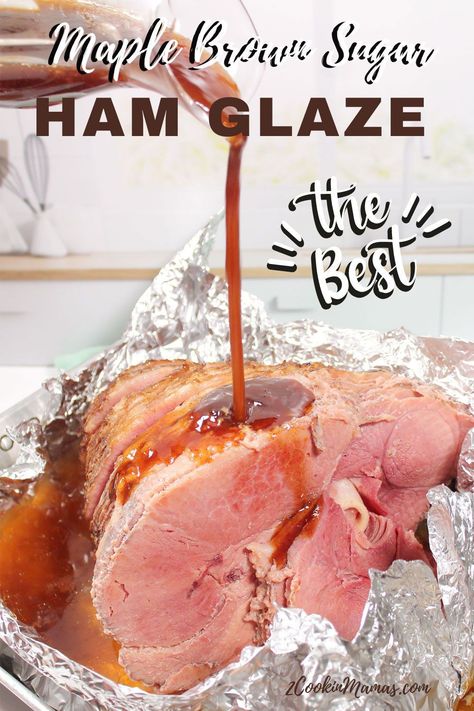 Look no further for the perfect ham glaze for your next gathering. This maple brown sugar glaze is simply the best! Easy prep and the sweet combination of maple syrup and brown sugar makes this one a winner! As it bakes it makes the most incredible caramelized finish for your holiday ham. A true standout for any dinner. #hamglaze Maple Glaze Ham Recipe, Maple Ham Glaze, Maple Glazed Ham Baked, Maple Syrup Ham Glaze Recipe, Maple Syrup Glaze For Ham, Ham Glaze Recipe Easy Maple, How To Make Honey Ham Glaze, Southern Ham Glaze Recipe, Sweet Ham Glaze