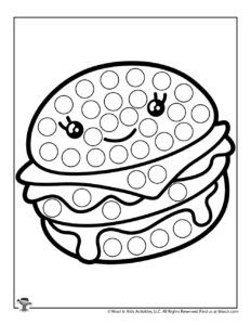 Preschool Food Crafts, Do A Dot Art, Dot Coloring Pages, Preschool Food, Room Crafts, Art Coloring Pages, Dot Marker Activities, Infant Room, Burger Food