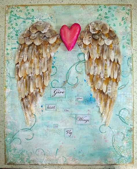 Quilt Collage, Love Canvas Painting, Mixed Media Diy, Mixed Media Art Canvas, Mixed Media Crafts, Clay Paint, Printable Images, Angel Painting, Canvas Painting Diy