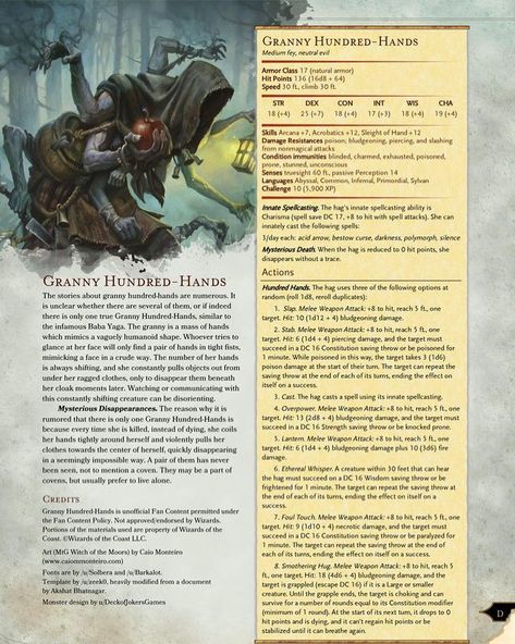 Dnd Hag Monster, Hag Dnd 5e, Dnd Fey Monsters, Hag 5e, Hag Dnd, Dnd Enemies, Dnd Monster, Dungeons And Dragons Races, Dnd Stats