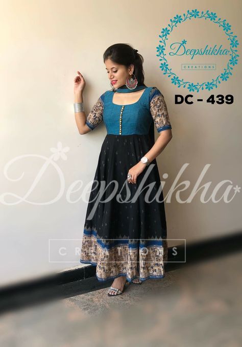 Kalamkari Anarkali, Deepshikha Creations, Kalamkari Design, Kalamkari Dresses, Blue Combination, 21 February, Ikkat Dresses, Designer Anarkali Dresses, Long Gown Design