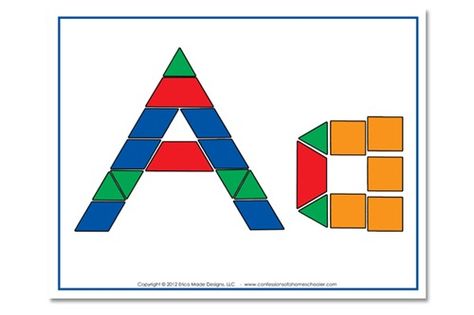 alphapatternpromo2 Pattern Block Numbers Free Printable, Pattern Block Letters Free Printable, Tangram Letter Mats, Tangram Letters, Tangram Alphabet, Pattern Block Printables, Pattern Block Templates, Letter Printables, Abc Centers