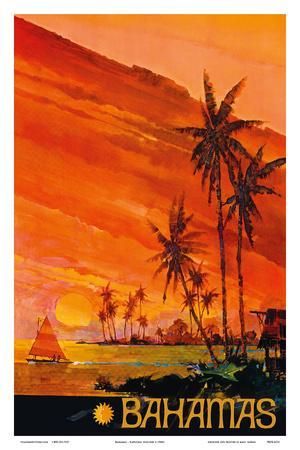 Vintage Travel Posters: Art Deco Tourism Prints & Retro City Ads | AllPosters.com Bahamas Poster, Bahamas Sunset, Decoupage Pictures, Vintage Bahamas, Travel Advertisement, Advertisement Poster, Beach Honeymoon Destinations, Bahamas Travel, National Airlines