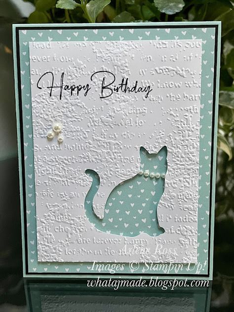 Cat Cards Handmade, Idee Cricut, Birthday Card Craft, Cat Birthday Card, Homemade Birthday Cards, Karten Design, Bday Cards, Embossed Cards, Cards Birthday