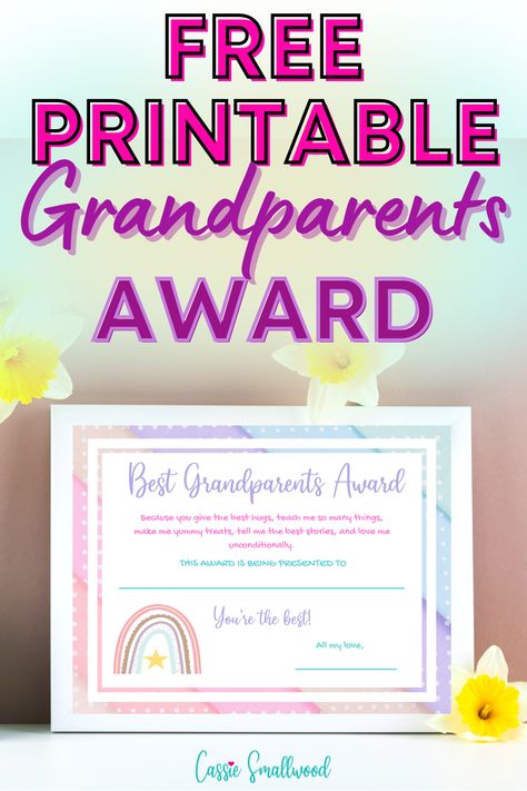 Free printable grandparents award certificate from grandkids. Pastel colors with rainbow and signature line. National Grandparents Day Crafts, Grandparents Day Ideas For Church, Grandparents Day Gifts From Toddlers, Free Grandparents Day Printables, Grandparents Day Ideas For School, Grandparents Day Crafts For Preschoolers, Grandparents Day Preschool, Grandparents Day Poem, Grandparents Day Activities