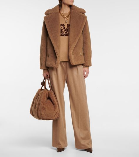 Kiota camel hair and silk jacket in brown Max Mara Coat Outfit, Max Mara Outfit, White Teddy Coat, Teddy Outfit, Belted Wrap Coat, Aw 23, Ladies Coat Design, Faux Leather Midi Skirt, Cashmere Cape