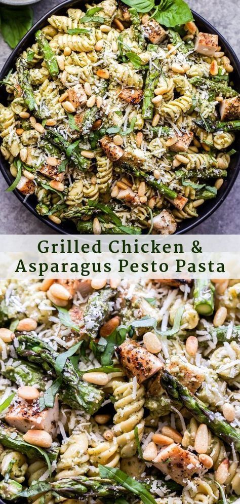 Grilled Chicken And Asparagus, Asparagus Pesto Pasta, Chicken Asparagus Pasta, Chicken And Asparagus, Resep Pasta, Pasta Al Pesto, Pesto Pasta Recipes, Resep Salad, Asparagus Pasta