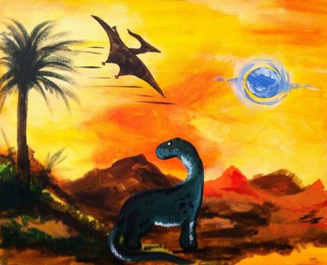 Dinasour Painting, Dinasour Painting Canvas Easy, Dinosaur Canvas Painting, Cute Dinosaur Painting Acrylic, Acrylic Paint Dinosaur, Dinosaur Oil Painting, Easy Painting For Kids, Jurrasic Park, Dinosaur Kids