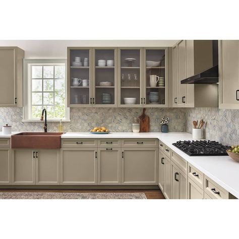 Post Image Earthy Color Kitchen Cabinets, Valspar Kitchen Cabinet Colors, Grey And Beige Kitchen, Tan Cabinets Kitchen, Tan Cabinets, Tan Kitchen Cabinets, Bathroom Cabinet Colors, Tan Kitchen, Best Kitchen Colors