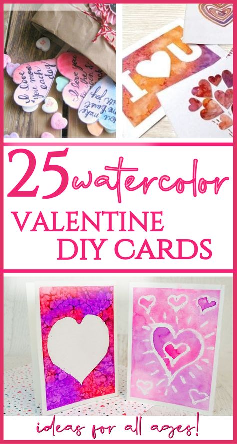 Watercolor Valentine Cards, Watercolor Crafts, Easy Valentine Cards, Gambling Art, Valentines Day Cards Diy, Watercolor Valentine, Valentines Day Cards Handmade, Homemade Valentines Day Cards, Valentines Watercolor