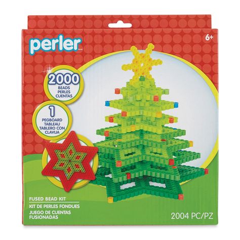 Perler 3D Christmas Tree Fused Bead Kit Tree Perler Bead Patterns, Perler Bead Christmas Tree, Bead Christmas Tree, Perler 3d, Christmas Perler Beads, Christmas Tree Kit, Christmas Tree Box, Gingerbread House Kits, 3d Christmas Tree