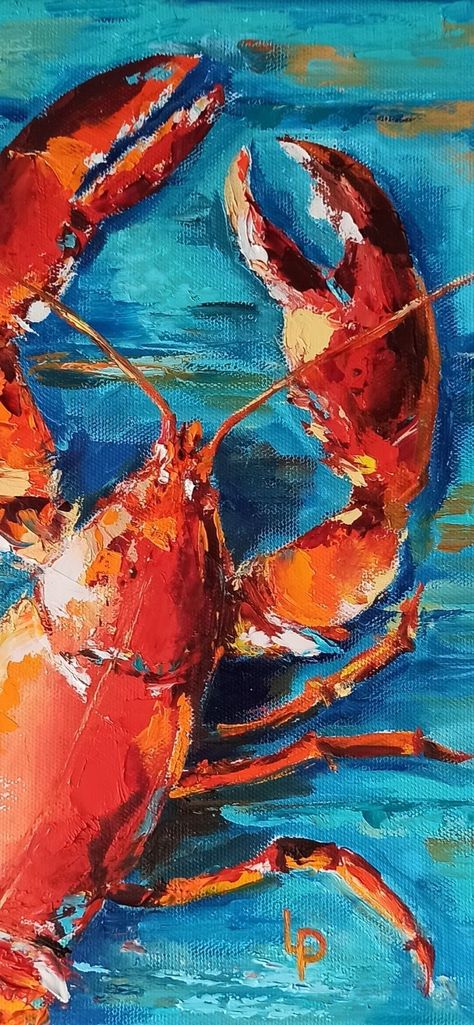 Sea Lobster Art Tropical Fish Oil Painting Animal Original Art On Canvas Wall Art Crab Canvas Painting, Paintings Of Fish Acrylics, Lobster In Ocean, Abstract Crab Painting, Sea Creature Acrylic Painting, Lobster Painting Easy, Funny Fish Paintings, Easy Fish Paintings On Canvas, Lobster Painting Acrylic