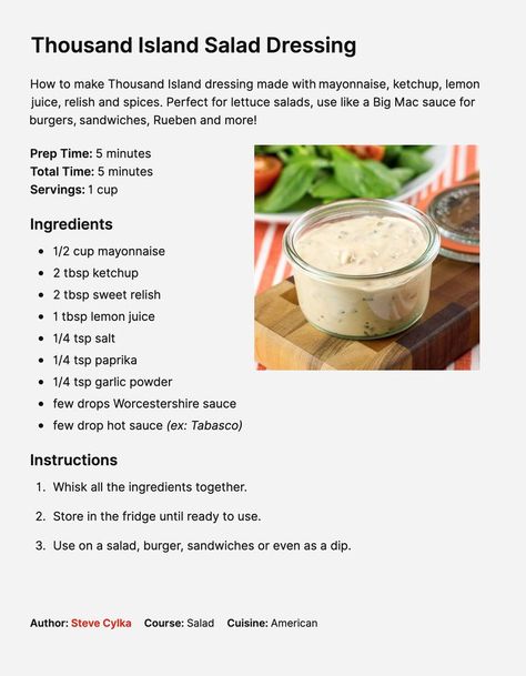 Homemade Thousand Island Dressing, Salad Recipes Healthy, Healthy Sandwich, Dressing Salad, Salad Dressing Recipes Healthy, Healthy Sandwich Recipes, Homemade Sauce Recipes, Easy Salad Dressing, Thousand Island