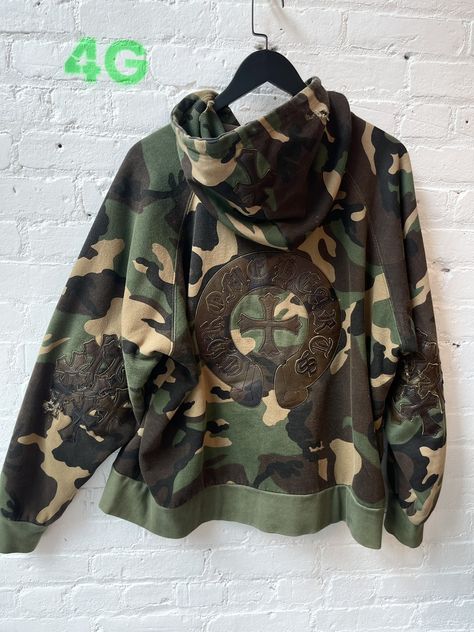 Chrome Hearts Chrome Hearts Camo THRASHED Hoodie Jacket Cross Patch XL | Grailed Mohair Hoodie, Chrome Hearts Jacket, Chrome Hearts Hoodie, Cross Patch, Apparel Design Inspiration, Shirt Design Inspiration, Street Style Outfits Men, Men's Tops, Chrome Hearts