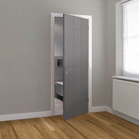 Oak Glazed Internal Doors, Internal Doors Modern, Grey Internal Doors, Grey Interior Doors, Valley House, Inside Doors, Grain Effect, Grey Interior, Doors Interior Modern