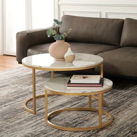 Wooden Coffee - Temu Round Nesting Coffee Table, Glam Coffee Table, Round Nesting Coffee Tables, Couch Ideas, Nesting Coffee Table, Big Table, Nesting Coffee Tables, Coffee Table White, Faux Marble