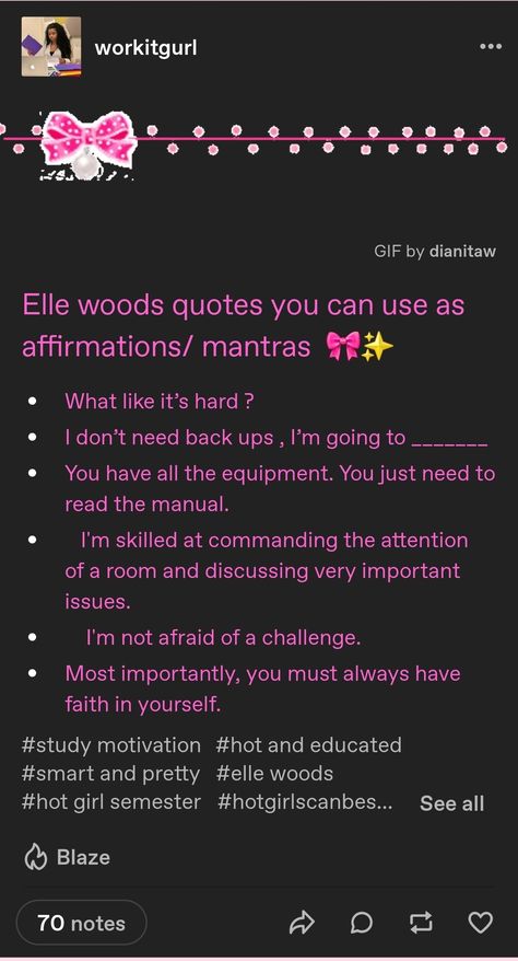 Elle Woods Quotes, Elle Woods, Have Faith In Yourself, Character Inspo, Mind Map, Have Faith, Note To Self, Daily Affirmations, True Quotes