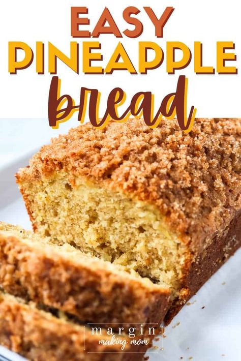 This easy pineapple bread is delicious, with just the right amount of sweetness and warm spices to pair with the canned pineapple. Plus the streusel topping takes it to the next level! Canned Pineapple Tidbits Recipes, Pineapple Loaf, Caribbean Desserts, Pineapple Bread, Banana Bread Recipe Moist, Impressive Desserts, Cranberry Bread, Easy Banana Bread Recipe, Cranberry Cheese