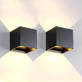 Mille Lucciole 2 Pack LED Outdoor Wall Lights Exterior/Interior, Up and Down Lights IP65 Waterproof Wall Sconces, Square Aluminum Outdoor Wall Lighting Fixtures, Modern Black 12W 3000K Warm Lights Shifting Board, Led Outdoor Wall Lights, Cube Design, Outdoor Sconces, Outdoor Wall Lantern, Light Beam, Adjustable Lighting, Wall Installation, Wall Lantern