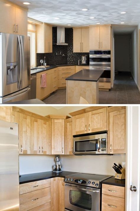 What Color Cabinets With Black Granite Countertops? (25 Ideas For 2023) Cabinets With Black Granite Countertops, Cabinets With Black Granite, Color Cabinets, Black Kitchen Countertops, Dark Brown Cabinets, Black Granite Countertops, Black Countertops, Brown Cabinets, Compact Kitchen