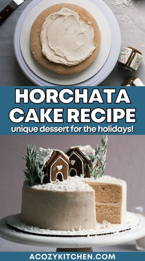 Horchata Cake Recipe, Horchata Recipe Authentic, Horchata Cake, Authentic Horchata, Mexican Christmas Desserts, Unique Holiday Desserts, Mexican Cake Recipes, Mexican Christmas Food, Holiday Dessert Table