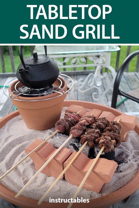 beastoleon's small open tabletop grill can be a great centerpiece for any outdoor setting. #Instructables #outdoors #backyard #grilling #bbq Table Top Grill Recipes, Barbecue Table Ideas, Table Top Bbq, Korean Bbq At Home, Stove Table, Diy Barbecue, Camping On The Beach, Tabletop Grill, Small Bbq