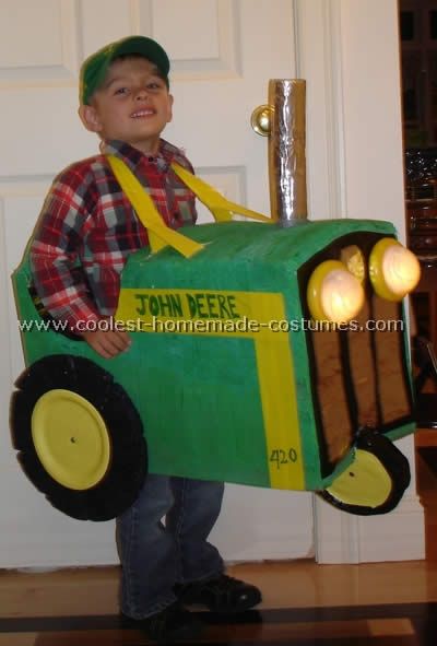 Farmer Costume!  So cute!  You could do this with a lot of different things - truck driver, train engineer... Tractor Costume, Halloween Costumes Kids Homemade, First Halloween Costumes, Fall Activity, Kids Homemade, Scary Halloween Costume, Homemade Halloween Costumes, Unique Halloween Costumes, Homemade Costumes