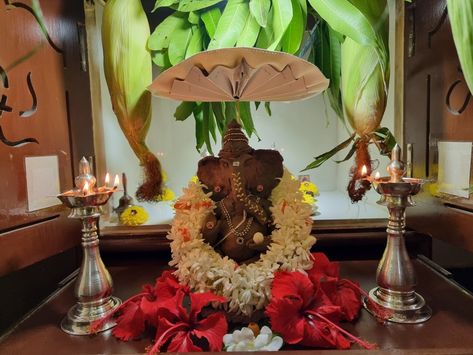 This is about a puja decoration and eco ganesha Vinayaka Chavithi Decoration At Home, Vinayaka Chavithi Decoration, Puja Decoration At Home, Happy Vinayaka Chavithi, Puja Decoration, Vinayaka Chavithi, Happy Ganesh, Home Simple, Ganesha