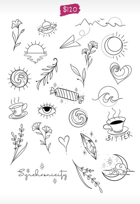 Tattoo Flash Stencils, Dainty Tattoo Stencils, Girly Flash Tattoo, Girly Doodles, Unique Tattoos For Women, Stick Drawings, Small Girly Tattoos, Simple Tattoo Designs, Handpoke Tattoo