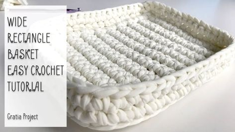 Wide Rectangle Basket Easy Crochet Pattern Crochet Rectangular Basket, Rectangle Crochet Basket Pattern Free, Crochet Rectangle Basket, Crochet Rectangle, Rectangle Basket, Crochet Basket Tutorial, Stair Basket, Crochet Appliqué, Crochet Basket Pattern Free