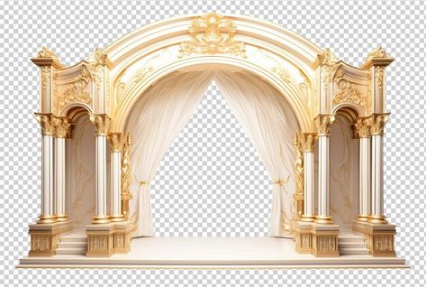 Gopuram Designs, Editing Pngs, Golden Arch, Golden Curtains, Marvel Animation, Temple Design For Home, Pillar Design, Wedding Stage Design, Exquisite Decor