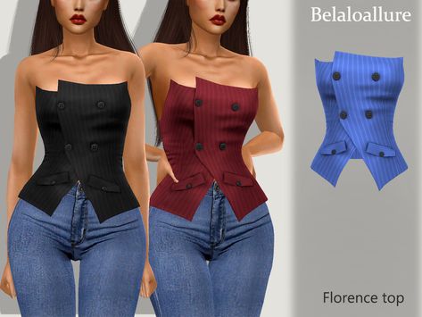 The Sims Resource - Belaloallure_Florence top Sims Tops, Aesthetic Sims, Sims Fashion, Cc Sims4, Pelo Sims, Sims 4 Cc Shoes, Sims 4 Expansions, Clothing Business, Sims Four