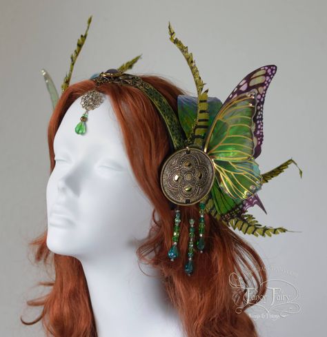 Fairy Headdress, Absinthe Fairy, Fairy Headpiece, Iridescent Butterfly, Butterfly Crown, Fairy Butterfly, Brass Filigree, Fairy Wedding, Head Dress