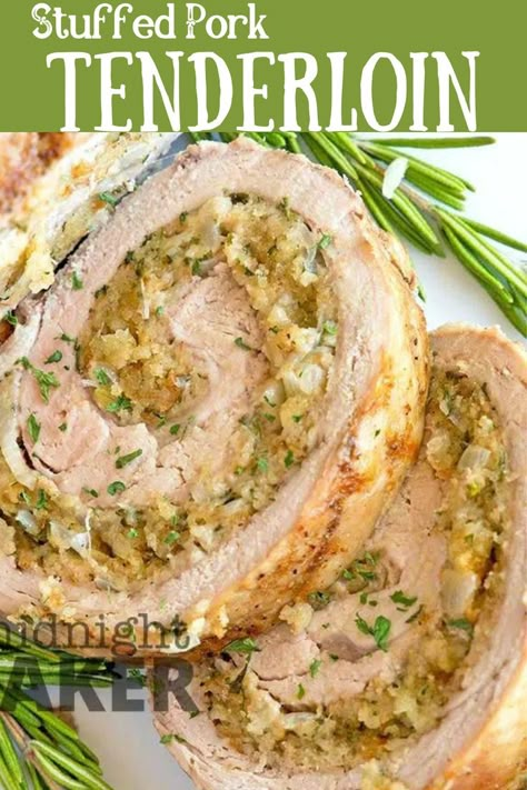 Stuff Pork Tenderloin, Pork Loin Recipes Oven, Rosemary Pork Chops, Pork Tenderloin Oven, Ham Dishes, Fancy Dinner Recipes, Stuffed Pork, Pork Loin Recipes, Apple Season