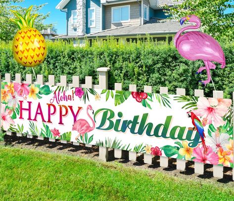 Flamingo Happy Birthday, Hawaii Birthday Party, Pineapple Balloons, Aloha Birthday, Tropical Theme Party, Hawaii Theme, Tropical Birthday Party, Luau Party Decorations, Tropical Party Decorations