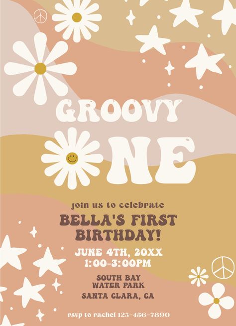 First Birthday, 1st Birthday, 1st Birthday Invitation, Birthday Ideas, BIrthday Themes, Groovy One, Groovy Party, Retro Party, Hippie Invitation, Hippie Birthday, Disco Birthday, Kids Birthday, Editable Invitation, Digital Download, Neutral Invitation First Birthday Dance Theme, First Birthday Disco Theme, Disco 1st Birthday Party, Groovy One First Birthday, Retro Birthday Invitation, Birthday Disco, Neutral Invitation, Groovy One, Disco Birthday