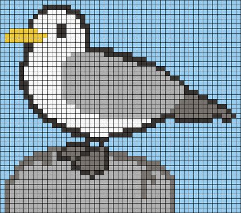 Seagull Cross Stitch Pattern Free, Seagull Cross Stitch Pattern, Beach Alpha Pattern, Punto Fair Isle, Harry Styles Drawing, Character Blankets, Fuse Bead Patterns, Quilt Square Patterns, Pixel Art Grid