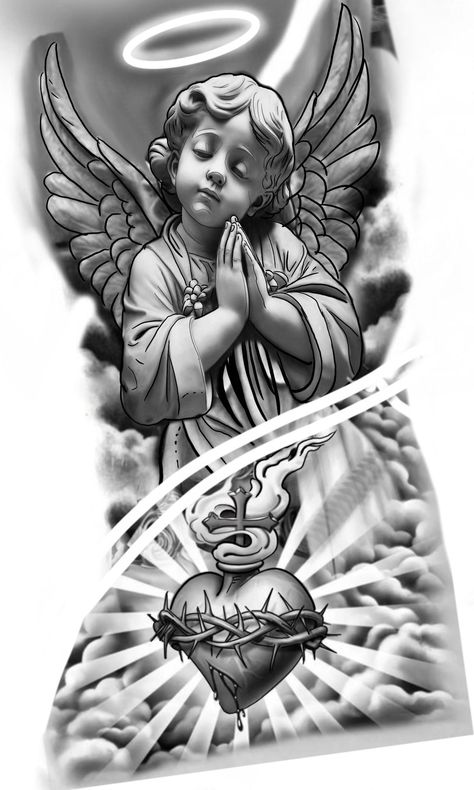 Cloud Tattoo Sleeve, 27 Tattoo, Arm Tattoos Drawing, Tato Dada, Heaven Tattoos, Cherub Tattoo, Half Sleeve Tattoos Drawings, Tattoos Infinity, Family Tattoo Designs