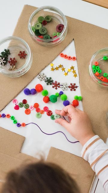 Inspire My Play ® on Instagram: "This activity is an old favourite of ours. It’s great for fine motor skills and a chance to get creative using any crafty bits you already have at home. . All you need to do is cut a Christmas tree shape out of a piece of cardboard and stick a piece of contact paper (sticky back plastic) on the back so that the sticky side is facing upwards. . Draw lines over the Christmas tree to follow as this is great for precision and fine motor skills. You could also leave i Contact Paper Christmas Tree, Christmas Tree Fine Motor Activities, Sticky Back Plastic Ideas, Christmas Fine Motor Preschool, Christmas Tree Activities, Outside Christmas Tree, Christmas Fine Motor Activities, Christmas Trees Crafts, Christmas Activities For Preschoolers