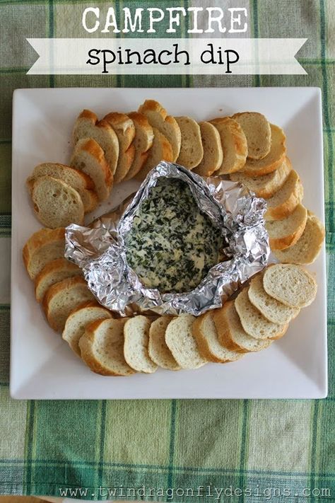 Camping recipes: Campfire Spinach Dip at Twin Dragonfly Designs | Cool Mom Picks Best Camping Meals, Camping Trailers, Retro Camping, Easy Camping Meals, Campfire Food, Spinach Artichoke Dip, Campfire Cooking, Easy Camping, Camping Checklist