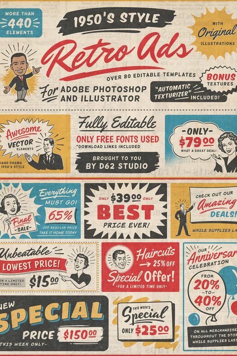 1950s Retro Style Ad Templates Vintage Ad Posters Retro Ads, 1940s Posters Vintage Ads, 1950 Poster Design, Retro Advertising 1950s Illustrations, Vintage Style Graphic Design, 1950s Packaging Design, Vintage Ad Illustration, Vintage Ad Posters, 50s Posters Vintage Ads