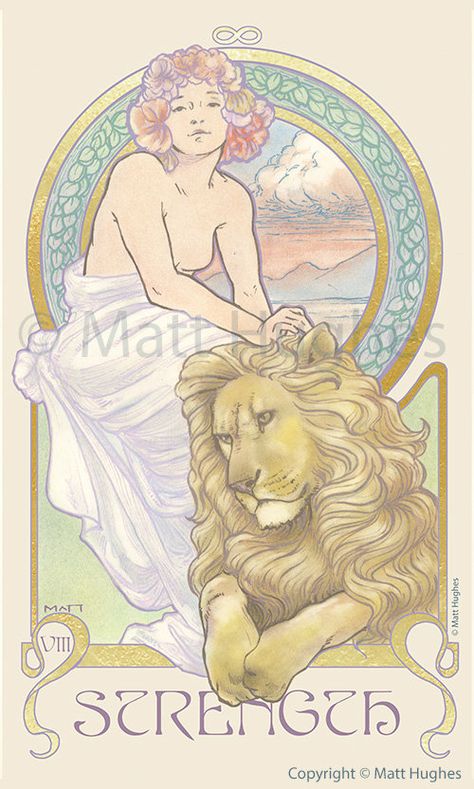 Gothic Art Nouveau Gallery Tarot Strength, Strength Card, Strength Tarot Card, What Are Tarot Cards, Strength Tarot, Tarot Tattoo, Leo Lion, Tarot Major Arcana, Tarot Cards Art