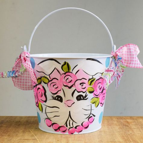 Easter Aesthetics, Painted Easter Bucket, Easter Gourds, Painted Easter Baskets, Painted Buckets, Easter Pail, Bucket Ideas, Easter 2023, Buyable Pins