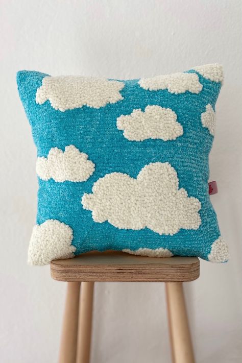 We are delighted to introduce this wonderful pillowcase that can be enjoyed by both children and adults. Please note that this listing includes the pillowcase only, and it is designed to fit a 40x40 cm (16x16 inches) pillow insert. ONLY PILLOWCASE The pillowcase features a charming design of velvet clouds, adding warmth and comfort to any room while also bringing a touch of visual elegance. The intricate punch embroidery with soft velvet threads provides a luxurious feel and a sense of relaxatio Blue Punch, Needle Cushion, Punch Needle Patterns, Punch Needle Embroidery, Needle Punch, Velvet Pillow, Velvet Pillow Covers, Needle Art, Diy Pillows