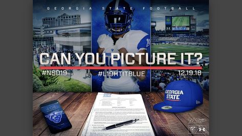 College Basketball Recruiting Graphics, College Recruiting Graphics, Recruiting Graphics, College Sports Graphics, College Recruiting, College Football Recruiting, Football Recruiting, Georgia State, Sport Poster Design