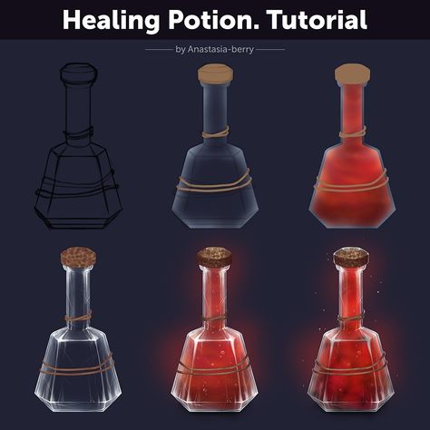 Healing Potion. Tutorial | Patreon Potion Tutorial, Potion Maker, Magic Tutorial, Healing Potion, Brush Art, Paint Brush Art, Sketches Tutorial, Art Tutorial, Paint Brush